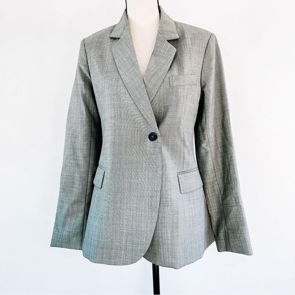 Nili Lotan Gray Classon Sharkskin Single Breasted Wool Jacket Blazer Sz 6 - Picture 3 of 13